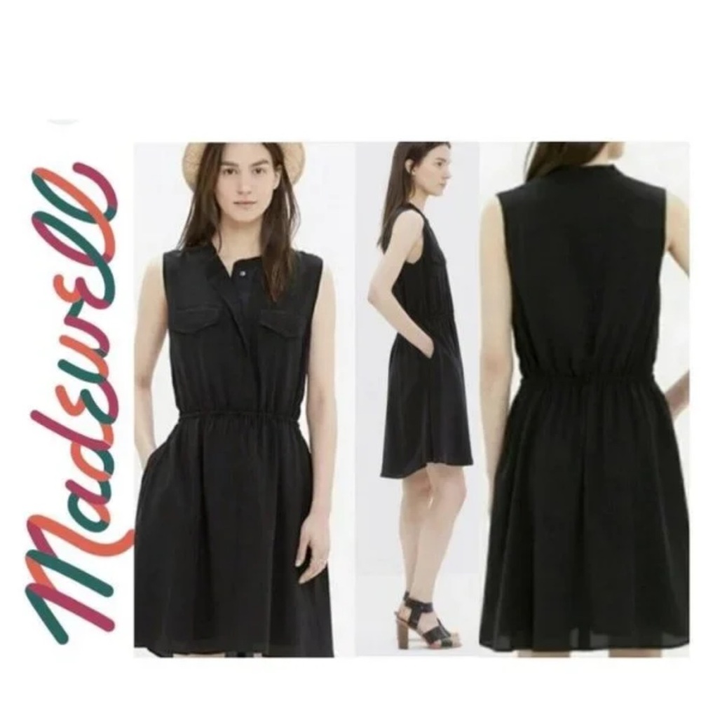 Madewell Size S Mini Dress Sleeveless Front Pockets & Buttons Silk Preppy